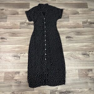 Madewell Button-Front Midi Shirtdress Black Ditsy Floral Pattern Size 6